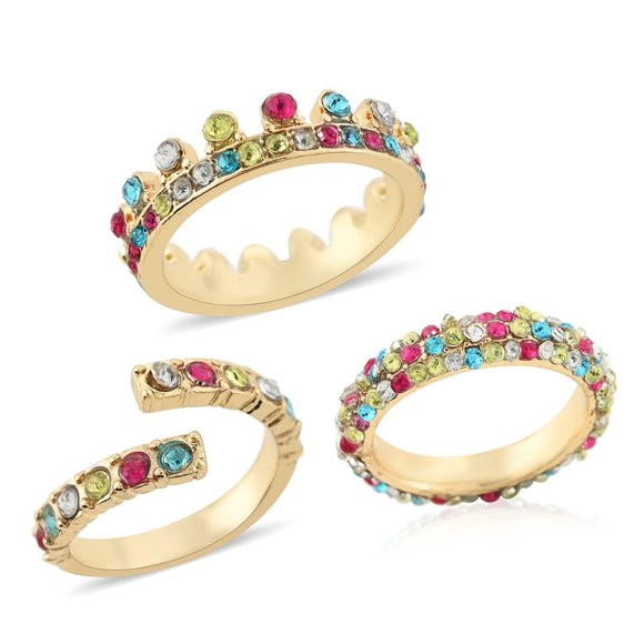 Andante Multi Color Austrian Crystal Set of 3 Stackable Rings - Picture 3 of 10